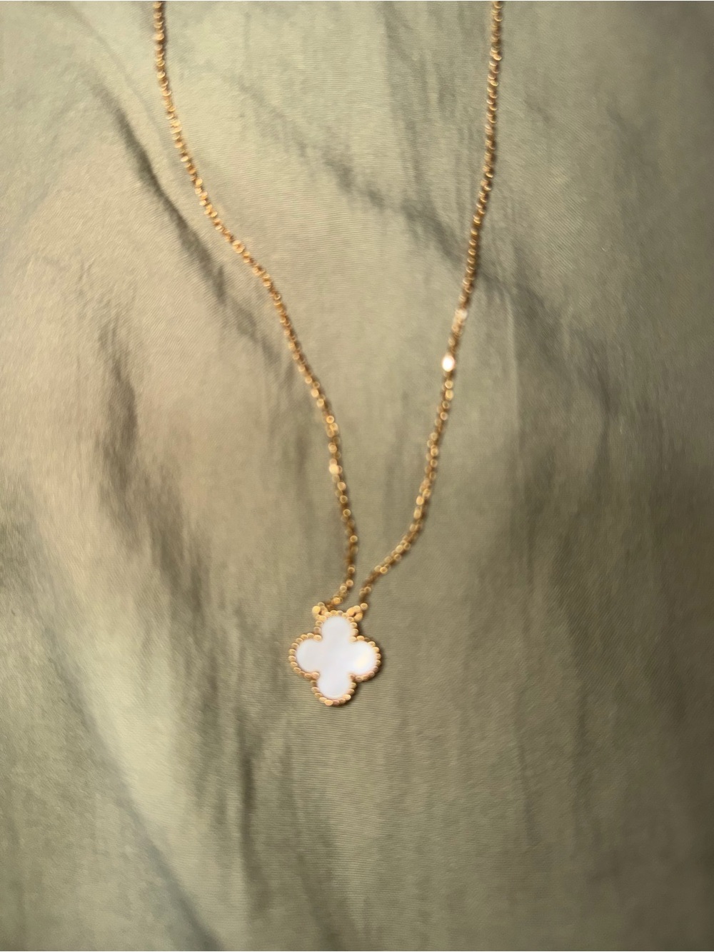 Gold Necklace with White Clover Pendant - Women Jewelry